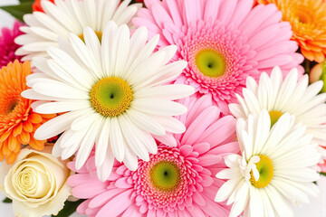 bouquet of white and pink flowers on a white background