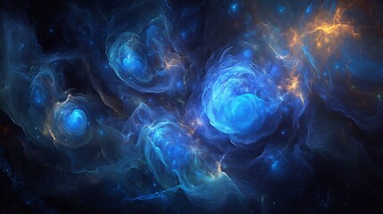 Obraz premium Stunning cosmic nebula with vibrant blue and orange hues, set against a starry backdrop, showcasing celestial beauty