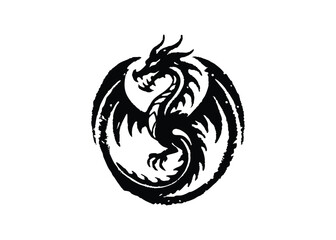 black and white Chinese dragon vector silhouette Sketch Hand drawn single line art use for logo illustration style.
