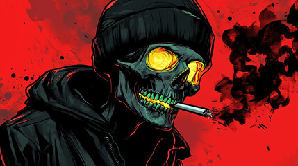 Smoking Skull Art- Dark Grunge Illustration