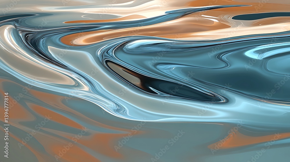 Poster abstract swirling patterns of blue and orange hues creating a serene water-like effect