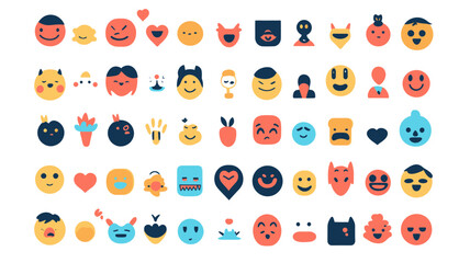 Fototapeta premium Colorful Vector Emojis Complete Collection - Diverse Facial Expressions and Characters for Digital Communication and Design Projects