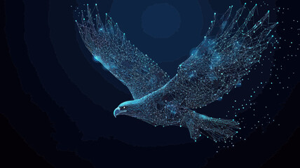 Abstract Low Poly Eagle in Flight Made of Polygonal Points and Lines, Blue Vector Illustration Depicting Motion and Freedom, Ideal for Graphic Design, Minimalist Art, and Technology Themes