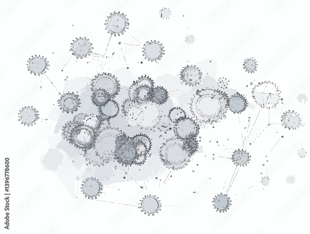 Poster abstract grey gears with polygonal low poly connecting dots and lines - minimalist science and techn