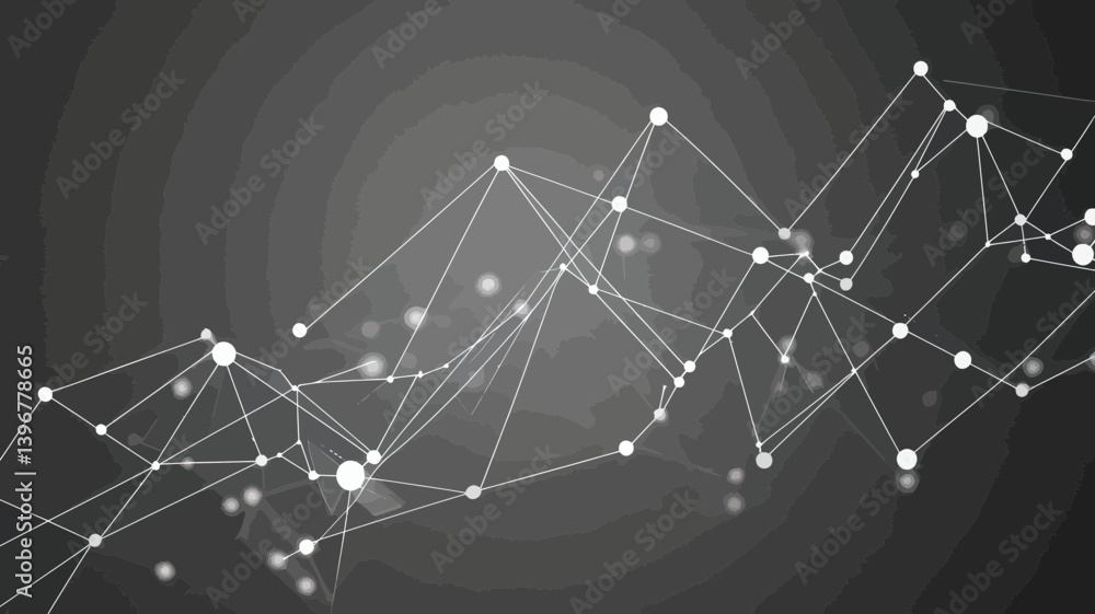 Poster abstract grey data growth chart with polygonal line and connecting dots on low poly background - min