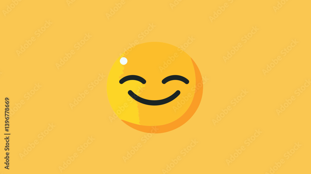 Poster smiling relieved face emoticon vector design - emojilicious flat style for communication and emotion