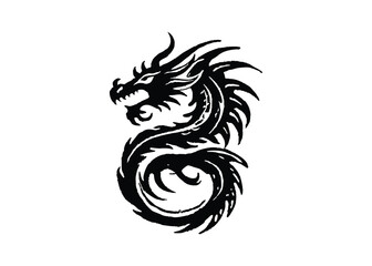 black and white Chinese dragon vector silhouette Sketch Hand drawn single line art use for logo illustration style.
