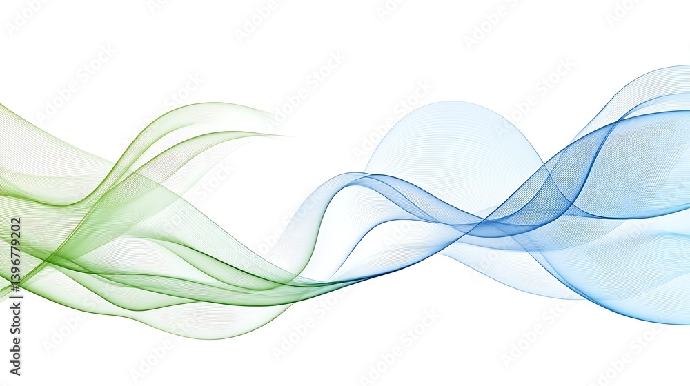 Poster abstract flowing waves in green and blue tones creating a serene background with soft gradients