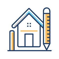 House with Ruler and Pencil Icon Design