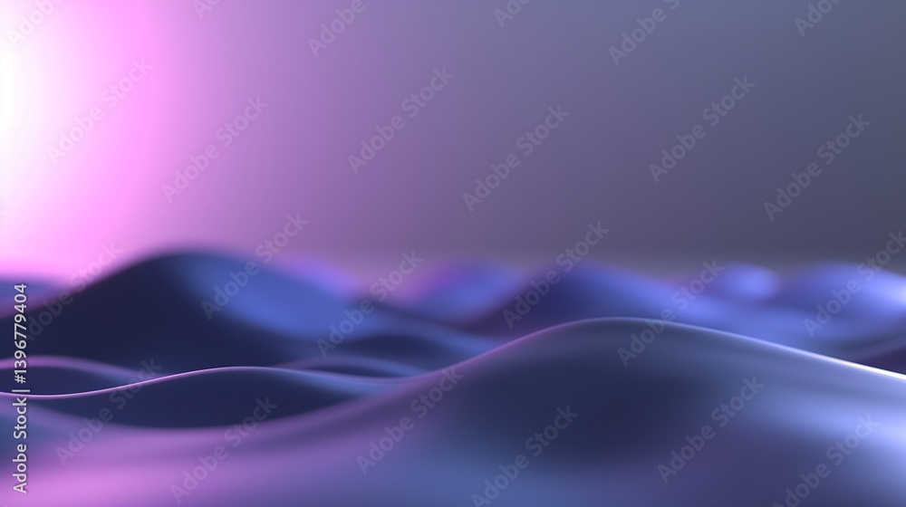 Poster a futuristic 3d abstract design with silky smooth waveforms in vibrant purple and cyan, gently layer