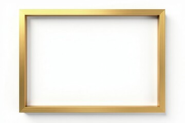 Thin gold square photo frame, isolated on white, border, shiny, metallic