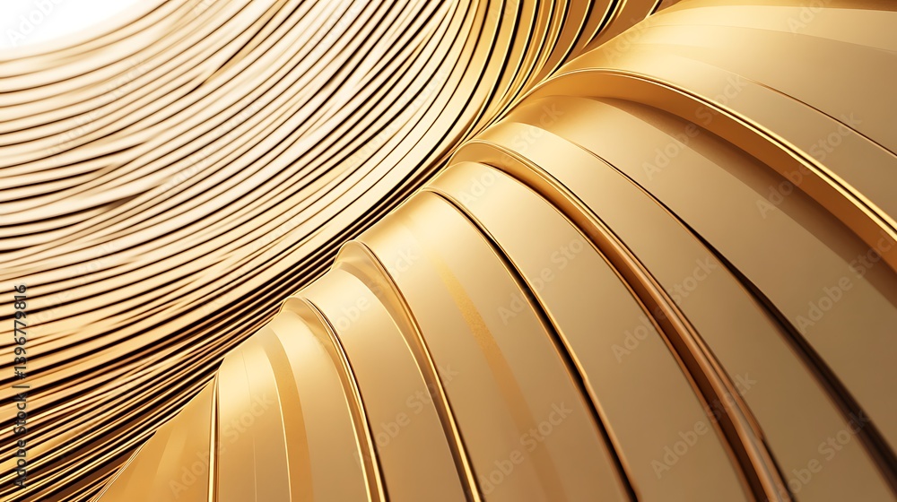 Poster abstract close-up of golden curved lines creating a wave-like pattern in a modern design setting