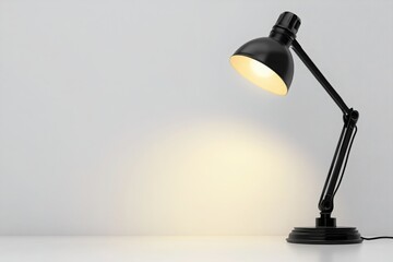 Minimalist desk lamp with warm light for workspace visuals, interior design and productivity themes