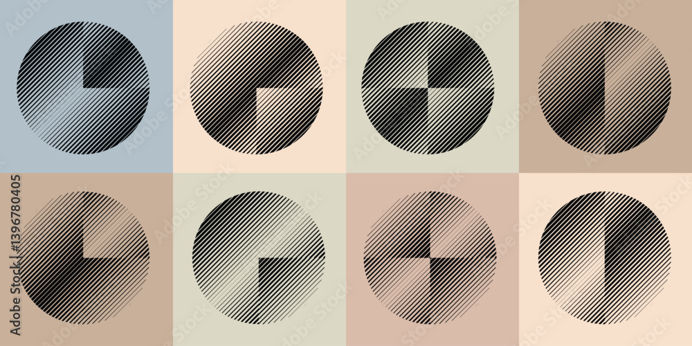 Poster modern artistic layout set with semicircle design elements . many lines form half circles in art sty