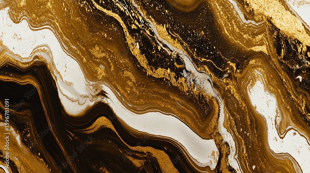 Poster abstract swirling patterns of gold and black, creating a luxurious texture, ideal for backgrounds