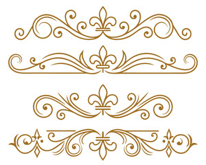 Elegant Gold Swirl Ornamental Dividers Vector Set