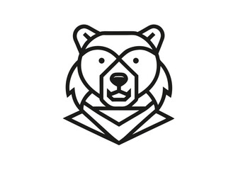 Bold geometric bear logo in black and white. Hand drawn bear outline isolated on white background

