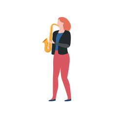 Woman playing jazz music on saxophone