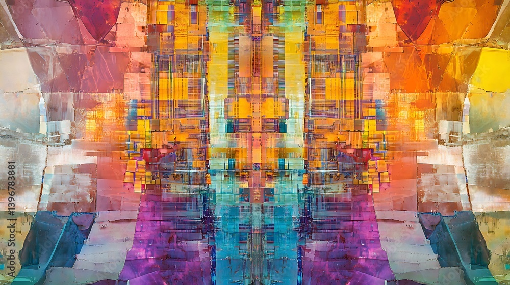Poster vibrant abstract composition showcasing colorful geometric patterns and reflections in a bright sett
