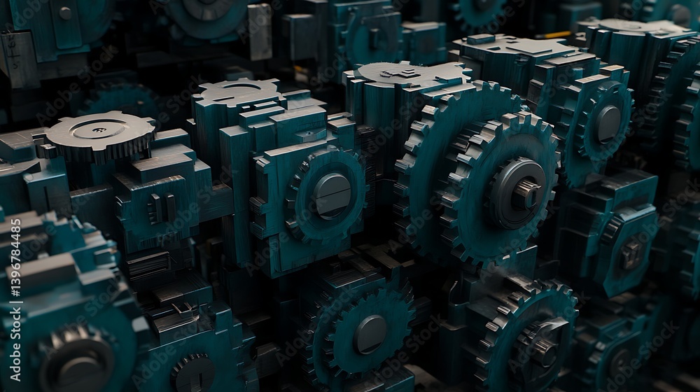 Poster intricate close-up of interlocking mechanical gears showcasing complex engineering design