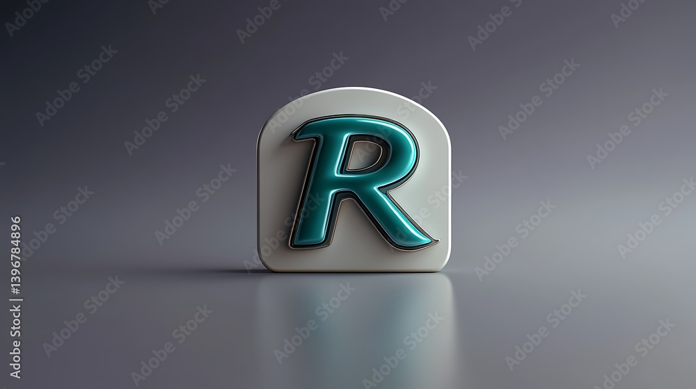Aufkleber glossy 3d letter 'r' on a smooth gradient background with soft lighting effects