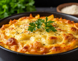 Potato casserole with cheese. Generated by AI