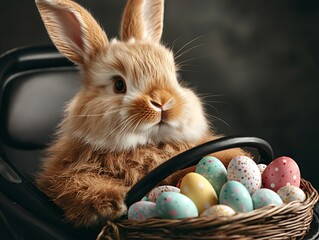 Easter Bunny Driving Egg Basket.