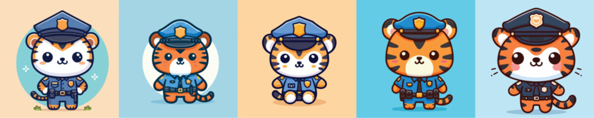collection of cute and adorable tiger vectors wearing police uniforms