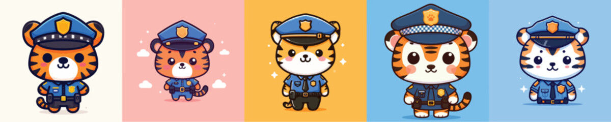 collection of cute and adorable tiger vectors wearing police uniforms