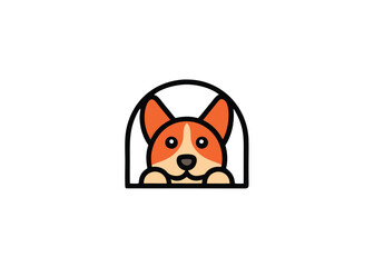 Cute Siberian husky dog hidding smiling cartoon, minimalist logo, Icon, element vector illustration