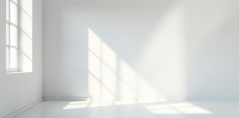 Obraz premium Sunlit grey window shadow on pristine white wall Clean backdrop for product display , overlay, mockup, sun