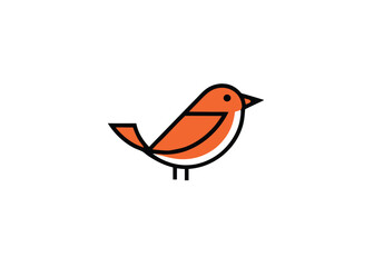 Cute cartoon little bird. simple bird logo vector icon illustration, line art, one line art bird