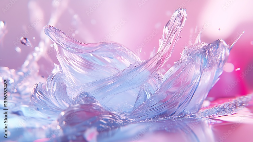 Poster abstract water splash with swirling forms in vibrant pink and blue background, creating a dynamic sc