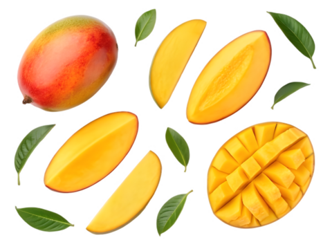 mango with leaves isolated on transparent background
