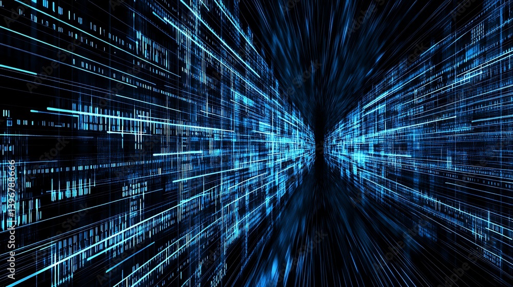 Poster abstract representation of digital data streams converging in a futuristic environment