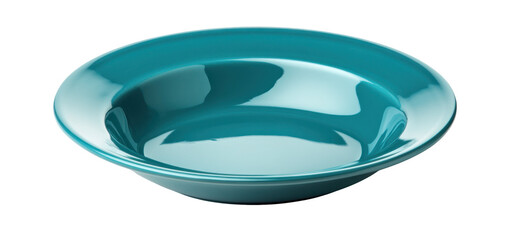 A vibrant teal ceramic plate placed on a clean surface, showcasing its glossy finish and elegant design for culinary presentations