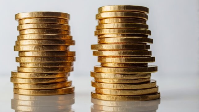 Closeup of coin stack economic stability and cash savings.