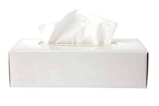 White tissue box with tissues isolated on transparent background
