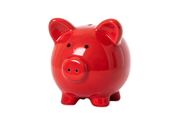 Red piggy bank for savings and finance on transparent background