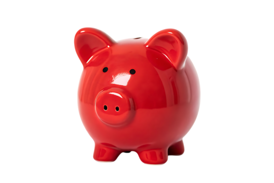 Red piggy bank for savings and finance on transparent background