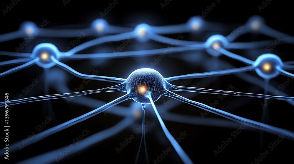 Aufkleber abstract representation of interconnected neural networks with glowing nodes on a dark background
