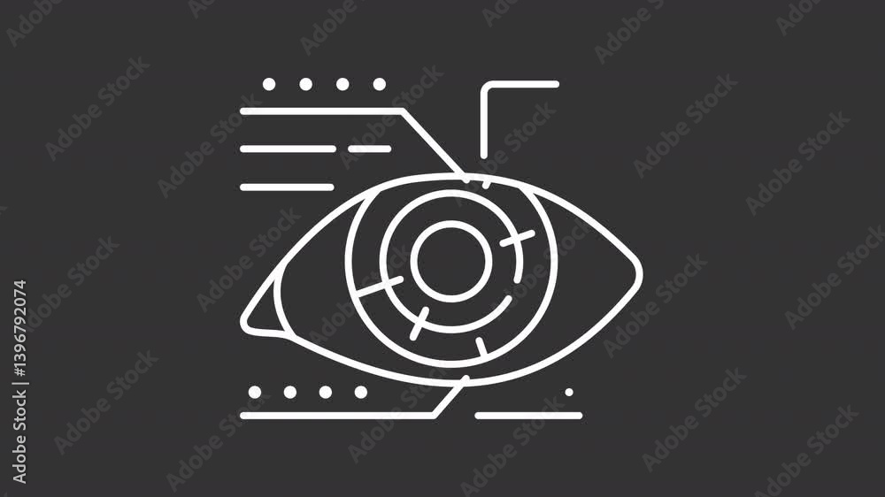 Poster lens microcircuit white line animation. eye hud animated icon. moving pupil. interface showing up. v
