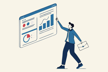 Self-service software or application to help users get results themselves, online help or assistance, resource management, or an electronic automated report co businessman using self-service software.