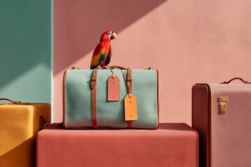 Ready for Adventure: A parrot on the suitcase