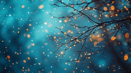 Magical Winter Night  Snow  Twinkling Lights  Branches