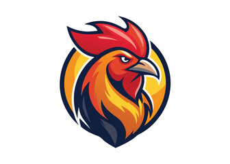 simple chicken vector one line illustration, colorful chicken art, abstract chicken rooster face head mascot logo transportation. white background