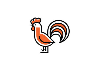rooster head vector logo line art drawing style. Black Animal Line art sketch isolated on white background. 