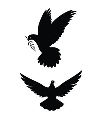 Obraz premium Black color dove set peace vector silhouettes design with white background. 