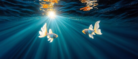 Goldfish Underwater Sun Rays