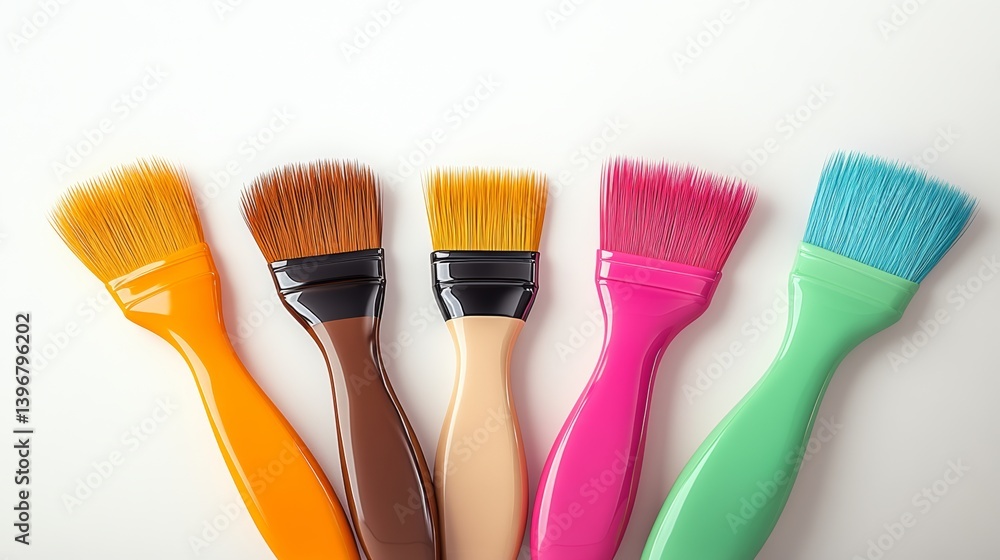 Aufkleber row of paintbrushes with different colors and sizes. the brush with the most vibrant color is on the